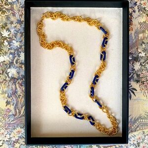 1990s Goldtone & faux Lapis Lazuli vintage twisted rope link chain necklace 🫐